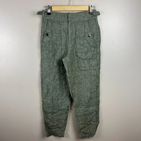 Athleta Voyager Linen Pant Size 0 Aspen Olive Green Minimal Beach Coastal - Picture 1 of 8